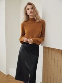 MOTF PREMIUM CASHMERE MOCK NECK JUMPER - Brown - View 3