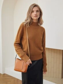 MOTF PREMIUM CASHMERE MOCK NECK JUMPER - Brown - View 5