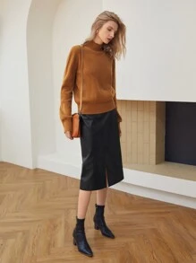 MOTF PREMIUM CASHMERE MOCK NECK JUMPER - Brown - View 6