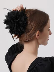 1 件哥特式大号夸张花朵和羽毛设计发夹，适用于角色扮演、派对、婚礼、宴会装饰优雅狂欢节、狂欢节、发饰、爪夹、发夹、发夹、沙滩配饰秋冬发夹，适合度假装扮女士 - 黑色 - 查看 2
