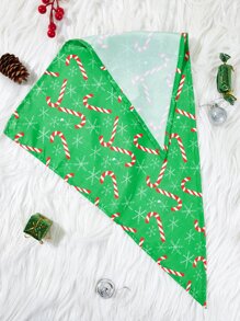 聖誕糖果拐杖印花寵物方巾 - 綠色 - 查看 2