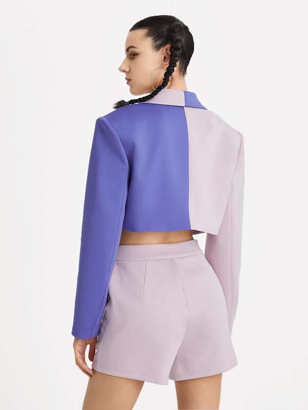 SHEIN X Sandrine Husodo Color Block Crop Blazer & Shorts Set SHEIN