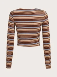 ROMWE Ladies' Striped Long Sleeve T-Shirt - Multicolor - View 2