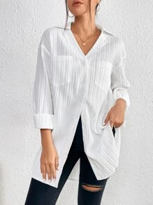 SHEIN Frenchy Casual Eenkleurig Blouse Zak Voorpand met Knoopjes