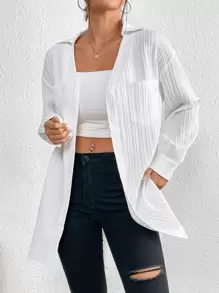 SHEIN Frenchy Casual Eenkleurig Blouse Zak Voorpand met Knoopjes