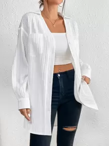 SHEIN Frenchy Casual Eenkleurig Blouse Zak Voorpand met Knoopjes