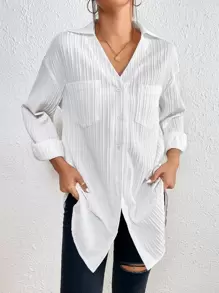 SHEIN Frenchy Casual Eenkleurig Blouse Zak Voorpand met Knoopjes