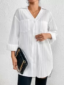 SHEIN Frenchy Casual Eenkleurig Blouse Zak Voorpand met Knoopjes