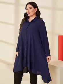 Mulvari Camisa bajo asimétrico con botón delantero - Azul Marino - Ver 1