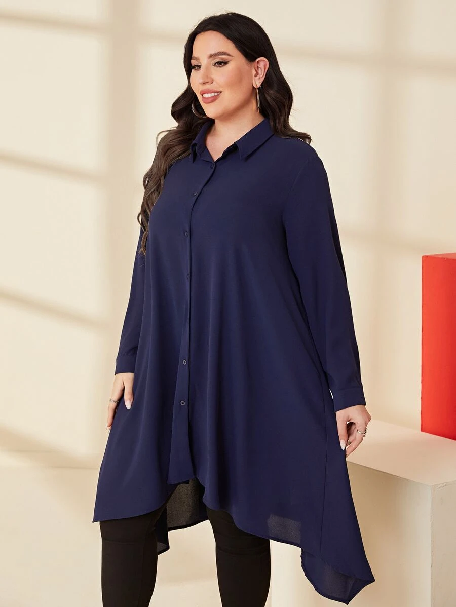 Mulvari Camisa bajo asimétrico con botón delantero - Azul Marino - Ver 1