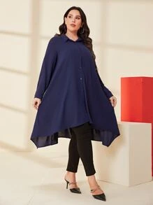 Mulvari Camisa bajo asimétrico con botón delantero - Azul Marino - Ver 4