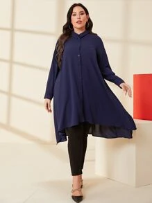 Mulvari Camisa bajo asimétrico con botón delantero - Azul Marino - Ver 6