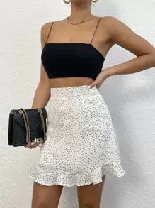 Falda con estampado de lunares bajo con fruncido - Blanco - Ver 1
