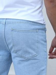 Men Cotton Slant Pocket Straight Leg Jeans - Light Wash - View 4