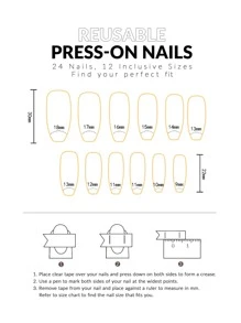 YTJ Instantly Upgrade Your Look with 24pcs Long Coffin Brown Heart & Checkered Plaid Pattern Fake Nail & 1pc Nail File & 1sheet Tape - Multicolor - View 3