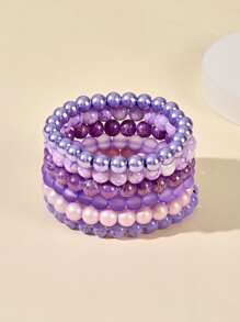 6入組極簡風格串珠手鏈 - 紫色 - 查看 8