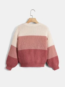 SHEIN Girls Colour Block Drop Shoulder Jumper - Multicolor - View 2