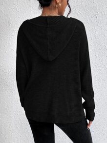 SHEIN Frenchy Zip Up Hooded Solid Cardigan Winter Black - Black - View 2