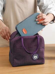 1pc Bear Patch Decor Waterproof Lunch Bag - Purple - View 1