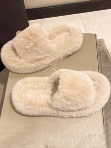 Single Band Fuzzy Bedroom Slippers - Khaki - View 2
