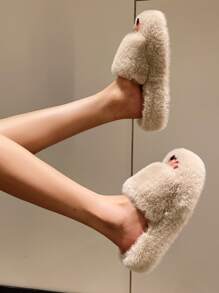 Single Band Fuzzy Bedroom Slippers - Khaki - View 3