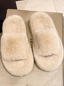 Single Band Fuzzy Bedroom Slippers - Khaki - View 5