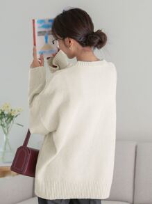 DAZY Áo len hở vai xẻ tà, Quần áo mùa thu - Màu be - Xem 2