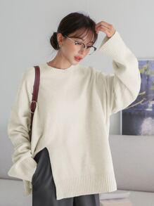 DAZY Áo len hở vai xẻ tà, Quần áo mùa thu - Màu be - Xem 4