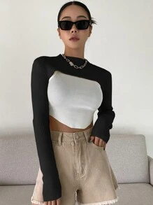 DAZY 1pc Mock Neck Super Crop Sweater Fall - Black - View 4