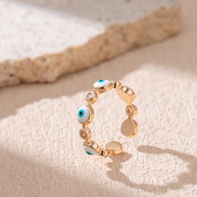 Cubic Zirconia & Evil Eye Decor Cuff Ring