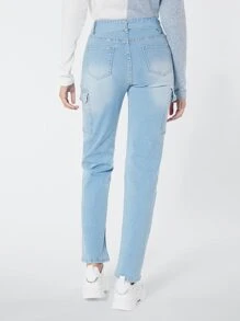 SHEINBlues Belted Cargo Jeans - Light Wash - View 2