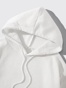 SHEIN Qutie 卡通图案袋鼠口袋抽绳保暖连帽衫散发正能量 - 白色 - 查看 4