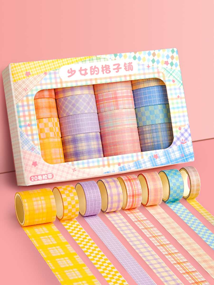 20 cuộn băng Washi họa tiết kẻ sọc - Nhiều màu - Xem 1