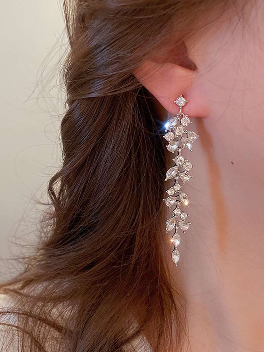 水鑽裝飾耳墜 - 銀色 - 查看 1