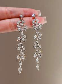 水鑽裝飾耳墜 - 銀色 - 查看 3