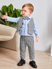 SHEIN 男嬰前蝴蝶結二合一襯衫和格紋長褲 - 彩色 - 查看 7