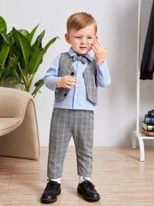 SHEIN 男嬰前蝴蝶結二合一襯衫和格紋長褲 - 彩色 - 查看 9