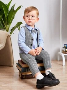 SHEIN 男嬰前蝴蝶結二合一襯衫和格紋長褲 - 彩色 - 查看 10