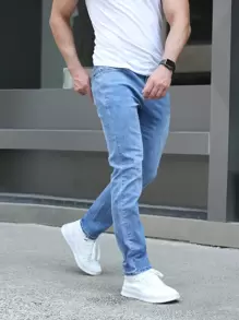 Men's Casual Washed Slim Fit Stretch Denim Jeans - Light Wash - View 1