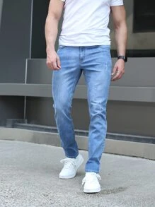 Men's Casual Washed Slim Fit Stretch Denim Jeans - Light Wash - View 3