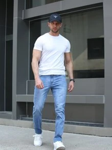 Men's Casual Washed Slim Fit Stretch Denim Jeans - Light Wash - View 4