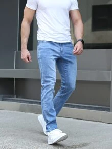 Men's Casual Washed Slim Fit Stretch Denim Jeans - Light Wash - View 5