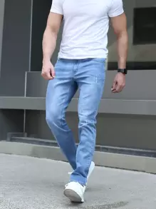 Men's Casual Washed Slim Fit Stretch Denim Jeans - Light Wash - View 6