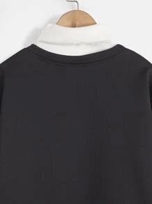 Girls Mushroom Print Drop Shoulder Sweatshirt Without Jumper - Black - View 4