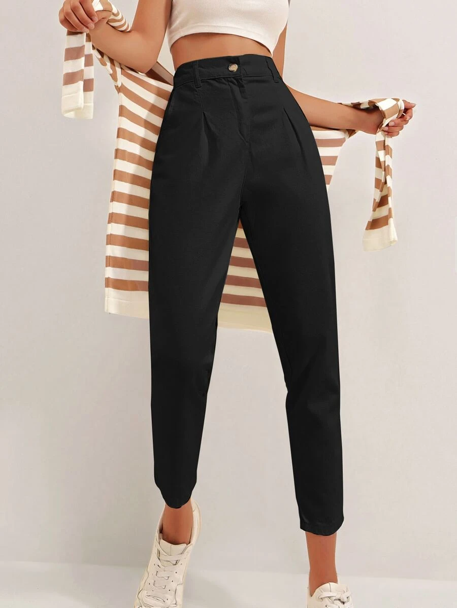 RueChic 高腰褶皱裤 - 黑色 - 查看 1