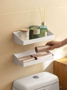 1 pieza Estante de almacenamiento de baño sin perforación montado en la pared - Blanco - Ver 1