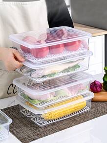 1pc Plastic Clear Food Storage Box - Clear - View 1