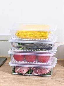 1pc Plastic Clear Food Storage Box - Clear - View 3
