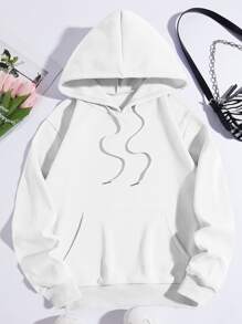 SHEIN EZwear Car And Letter Graphic Drawstring Thermal Hoodie - White - View 2