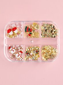 FULL BEAUTY 1box Christmas Snowflake & Tree Design Nail Art Decoration - Gold - View 2